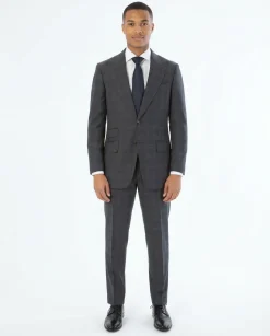 Sartoria Mazara Mens Classic Fit Gray With Blue Check 100% Wool Suit With Peak Lapels