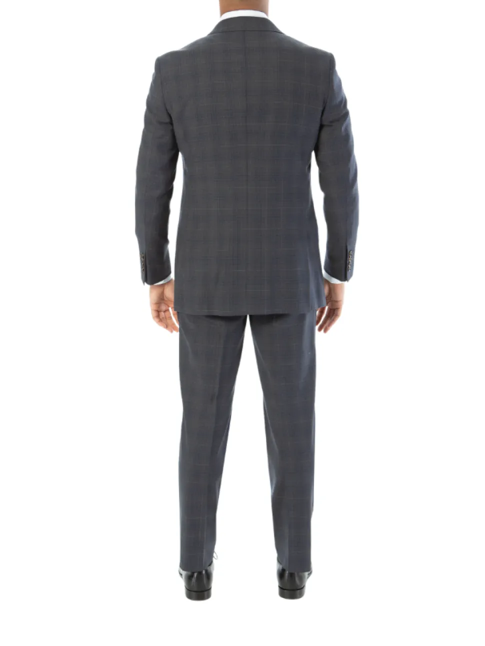 Sartoria Mazara Mens Classic Fit Gray With Blue Check 100% Wool Suit With Peak Lapels