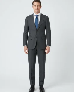 Sartoria Mazara Mens Classic Fit Charcoal Gray & Blue Check 100% Wool Suit With Peak Lapels