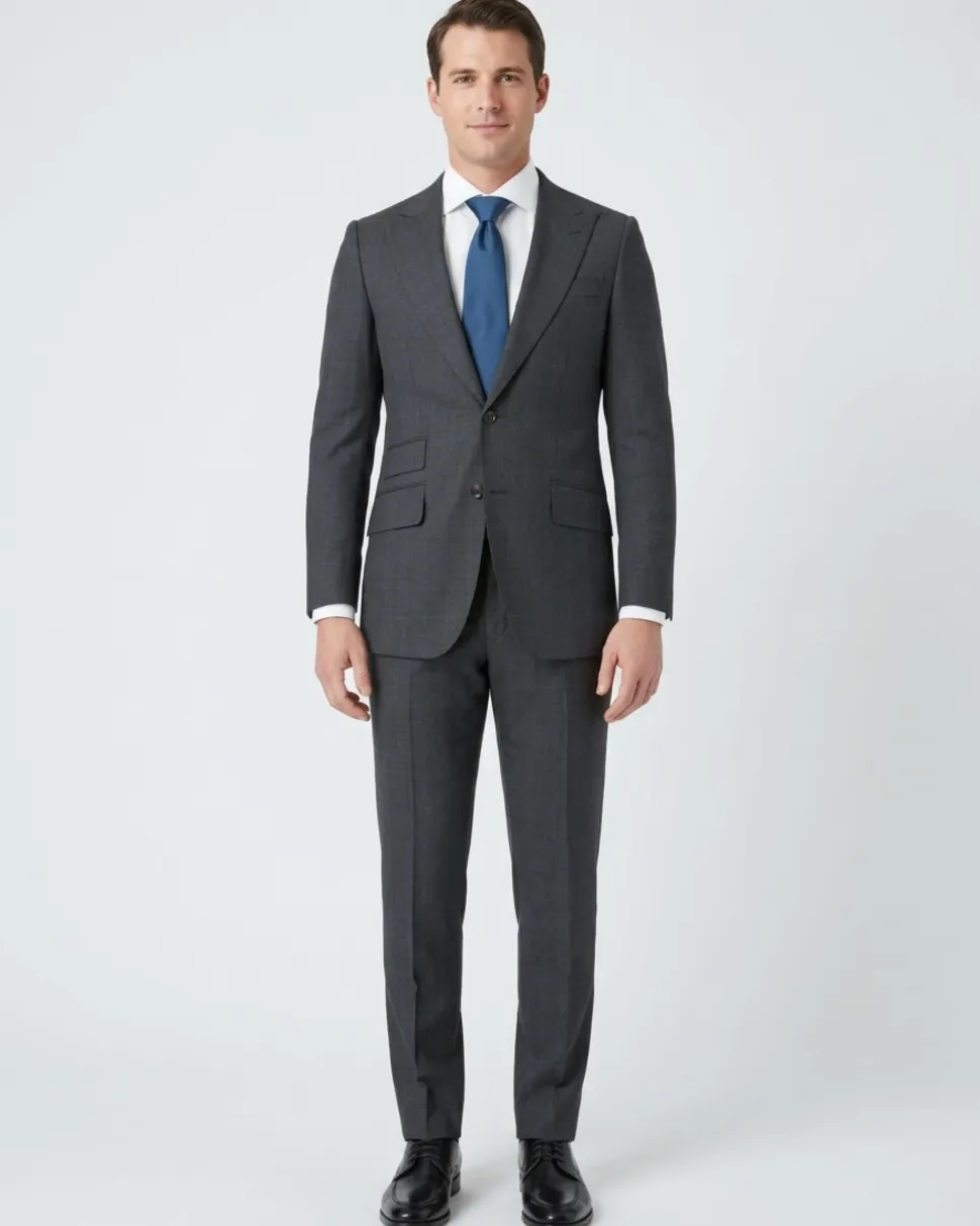 Sartoria Mazara Mens Classic Fit Charcoal Gray & Blue Check 100% Wool Suit With Peak Lapels