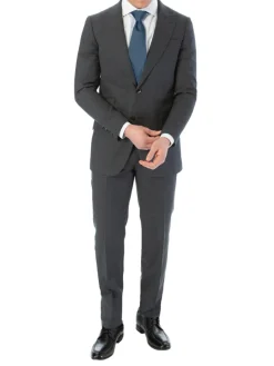Sartoria Mazara Mens Classic Fit Charcoal Gray & Blue Check 100% Wool Suit With Peak Lapels