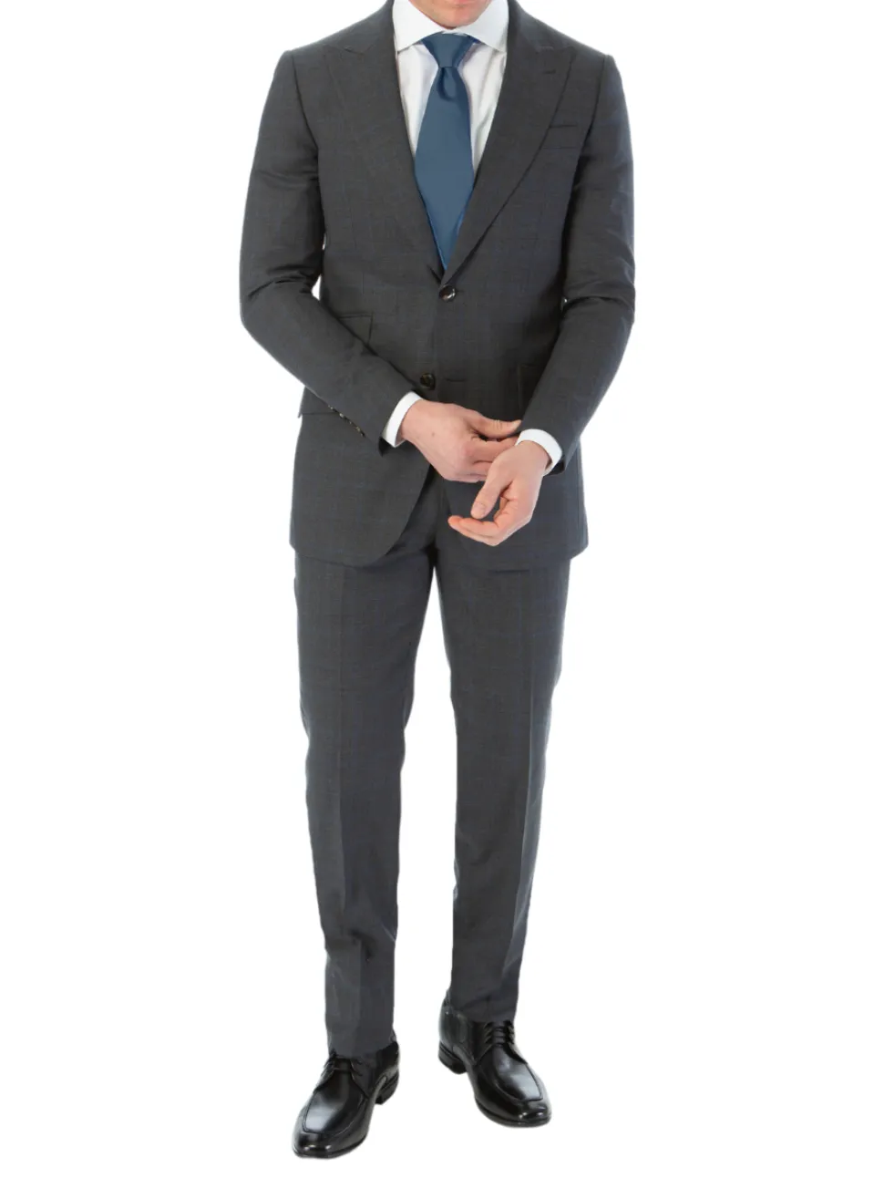 Sartoria Mazara Mens Classic Fit Charcoal Gray & Blue Check 100% Wool Suit With Peak Lapels