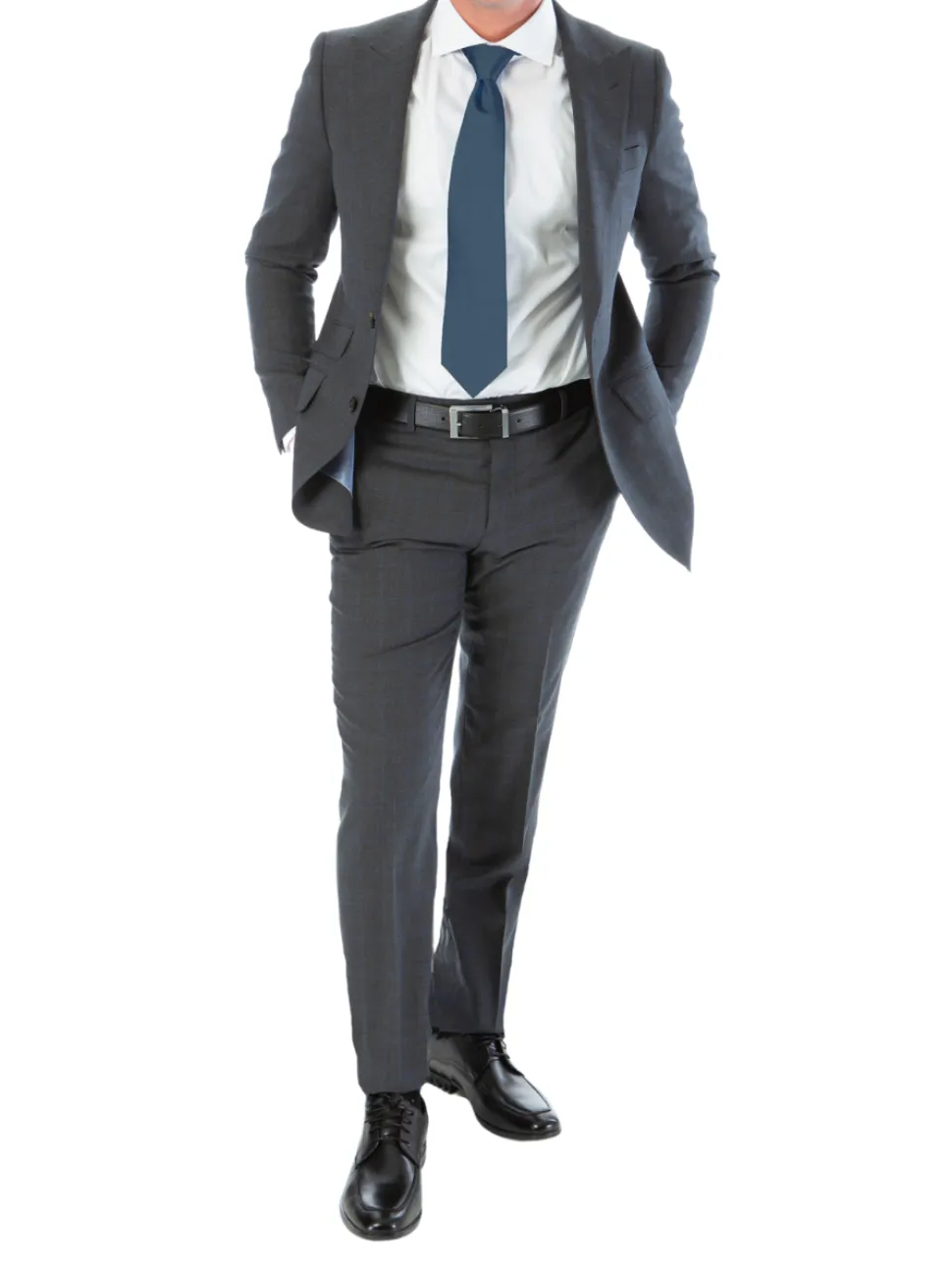 Sartoria Mazara Mens Classic Fit Charcoal Gray & Blue Check 100% Wool Suit With Peak Lapels