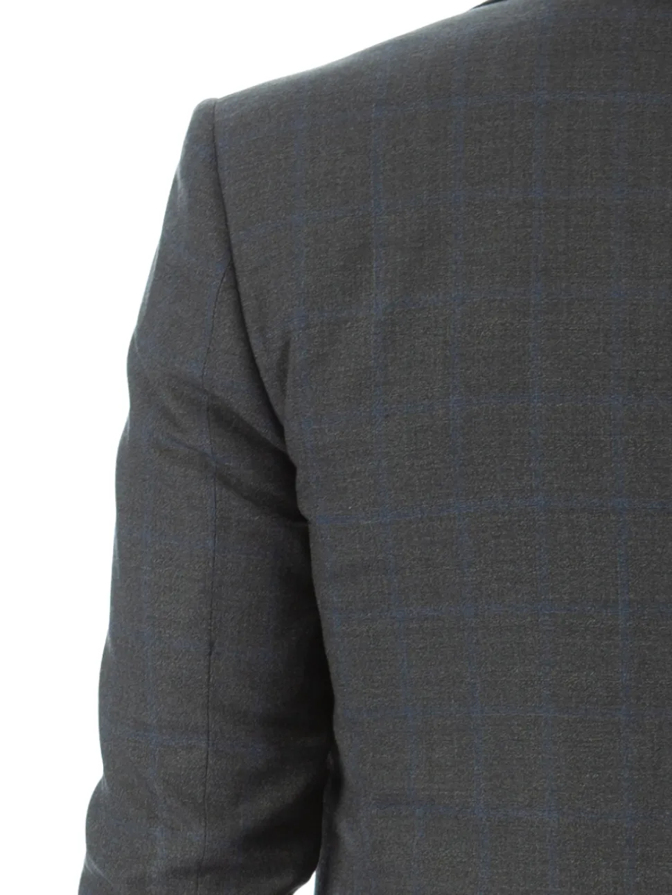 Sartoria Mazara Mens Classic Fit Charcoal Gray & Blue Check 100% Wool Suit With Peak Lapels