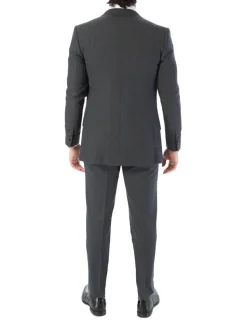 Sartoria Mazara Mens Classic Fit Charcoal Gray & Blue Check 100% Wool Suit With Peak Lapels