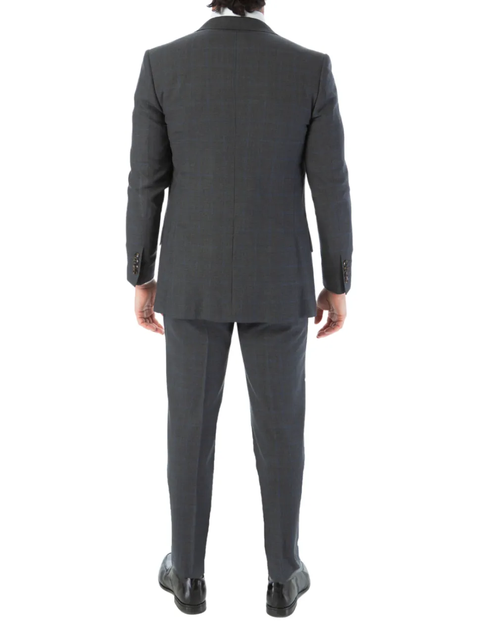 Sartoria Mazara Mens Classic Fit Charcoal Gray & Blue Check 100% Wool Suit With Peak Lapels