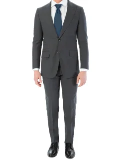 Sartoria Mazara Mens Classic Fit Charcoal Gray & Blue Check 100% Wool Suit With Peak Lapels
