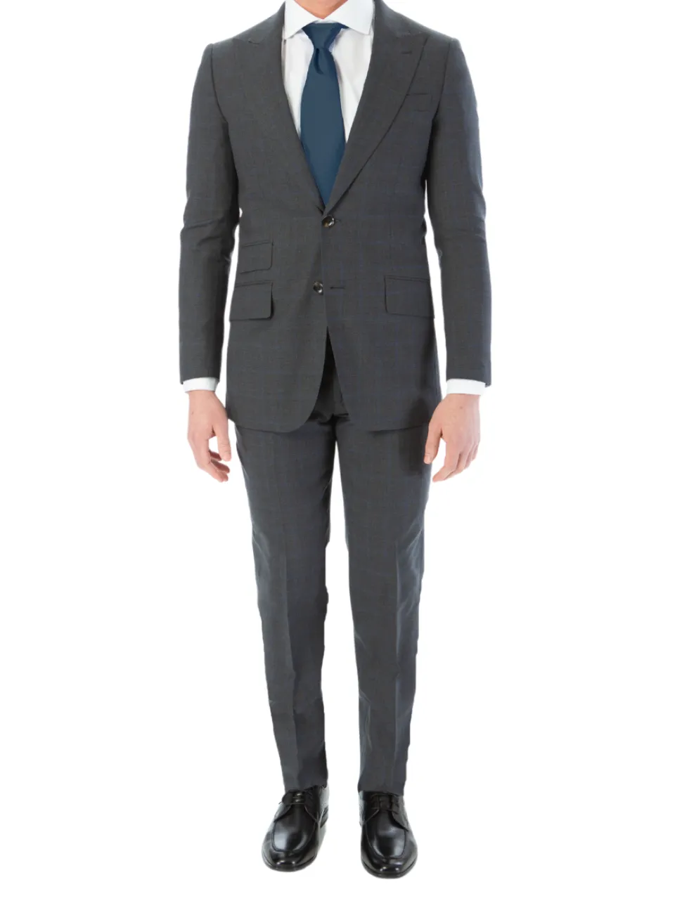 Sartoria Mazara Mens Classic Fit Charcoal Gray & Blue Check 100% Wool Suit With Peak Lapels