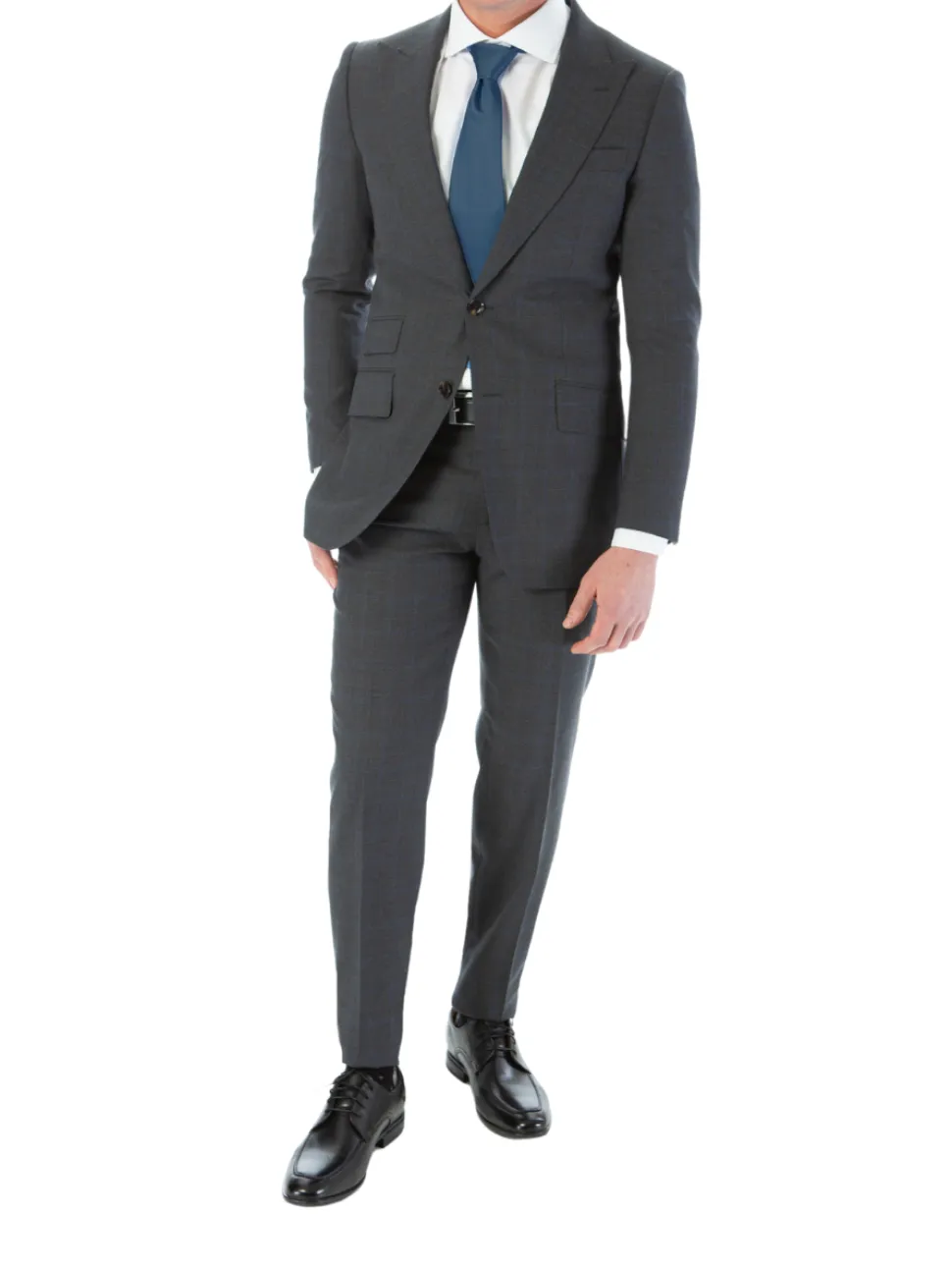 Sartoria Mazara Mens Classic Fit Charcoal Gray & Blue Check 100% Wool Suit With Peak Lapels