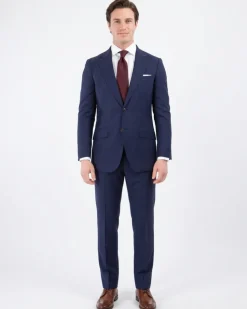 Sartoria Mazara Mens Classic Fit Navy Blue Plaid 100% Wool 2 Piece Suit
