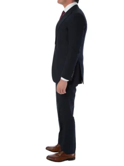 Sartoria Mazara Mens Classic Fit Navy & Brown Check 100% Wool 2 Piece Suit