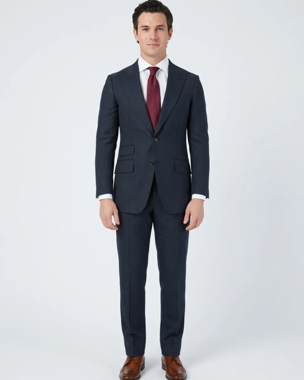 Sartoria Mazara Mens Classic Fit Navy & Brown Check 100% Wool 2 Piece Suit