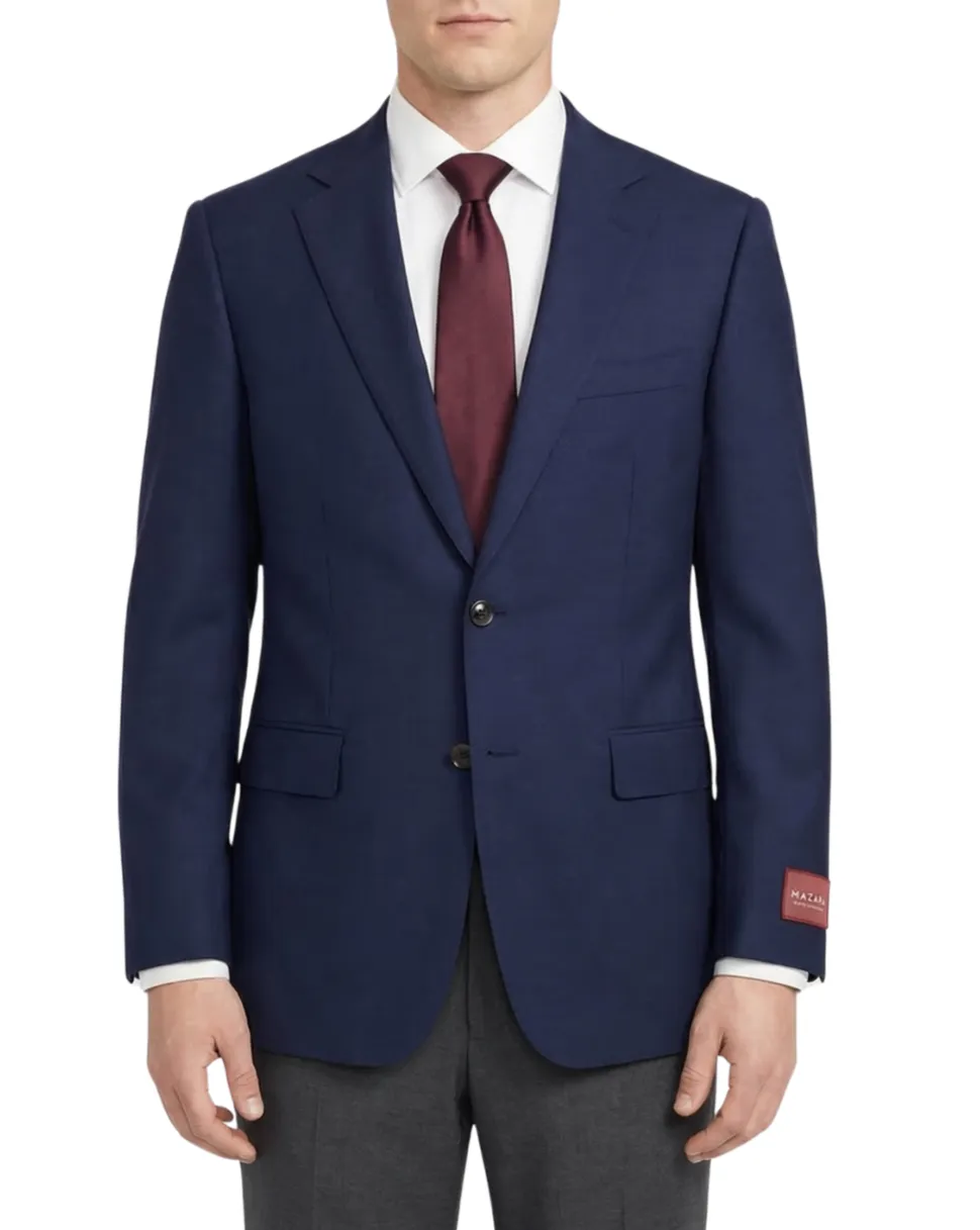 Sartoria Mazara Mens Navy Blue Weave Classic Fit 100% Wool Blazer Sportcoat