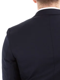 Sartoria Mazara Mens Navy Blue Textured Slim Fit Wool Blend 2 Piece Suit
