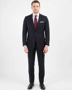 Sartoria Mazara Mens Navy Blue Textured Slim Fit Wool Blend 2 Piece Suit