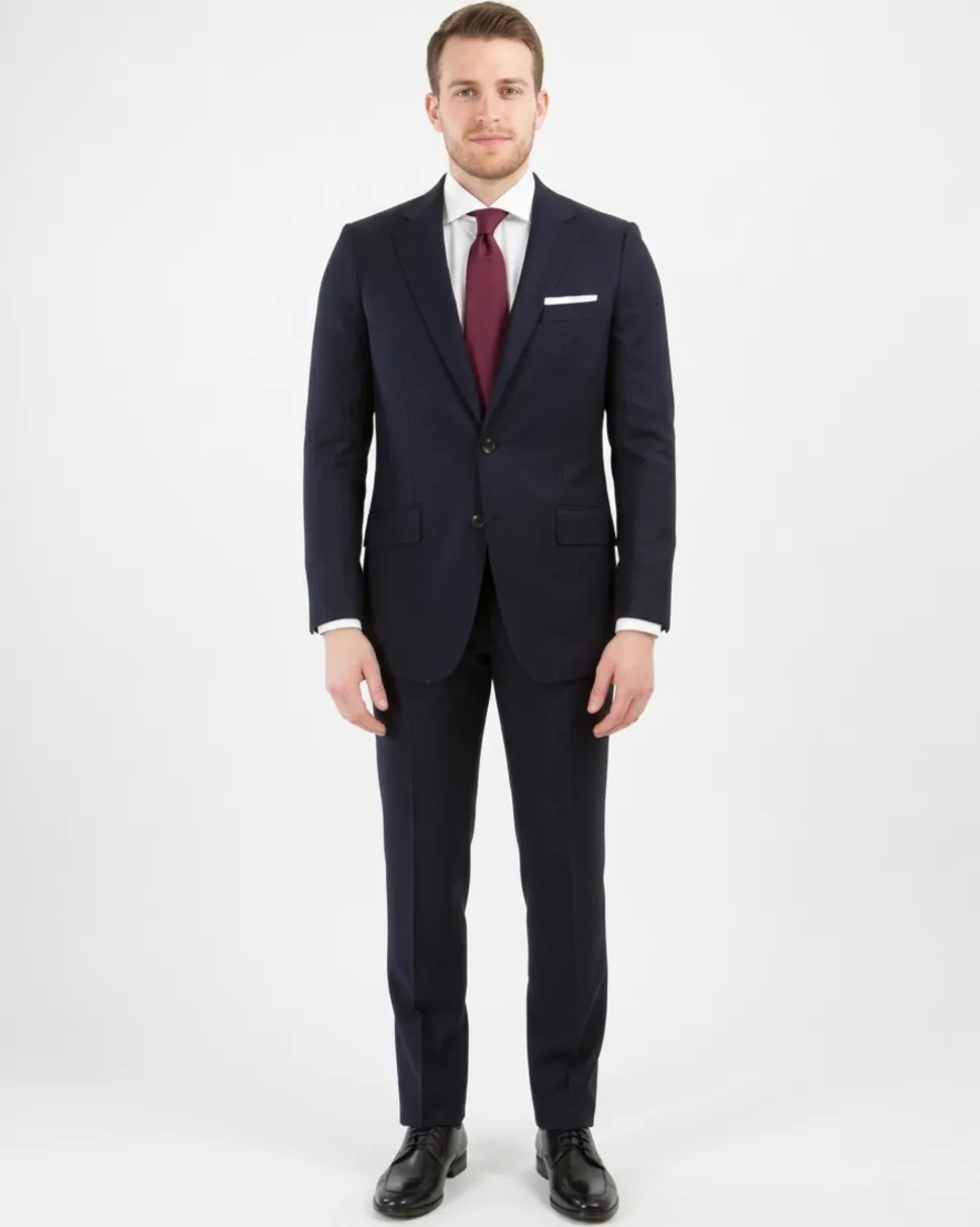 Sartoria Mazara Mens Navy Blue Textured Slim Fit Wool Blend 2 Piece Suit