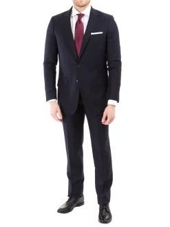 Sartoria Mazara Mens Navy Blue Textured Slim Fit Wool Blend 2 Piece Suit