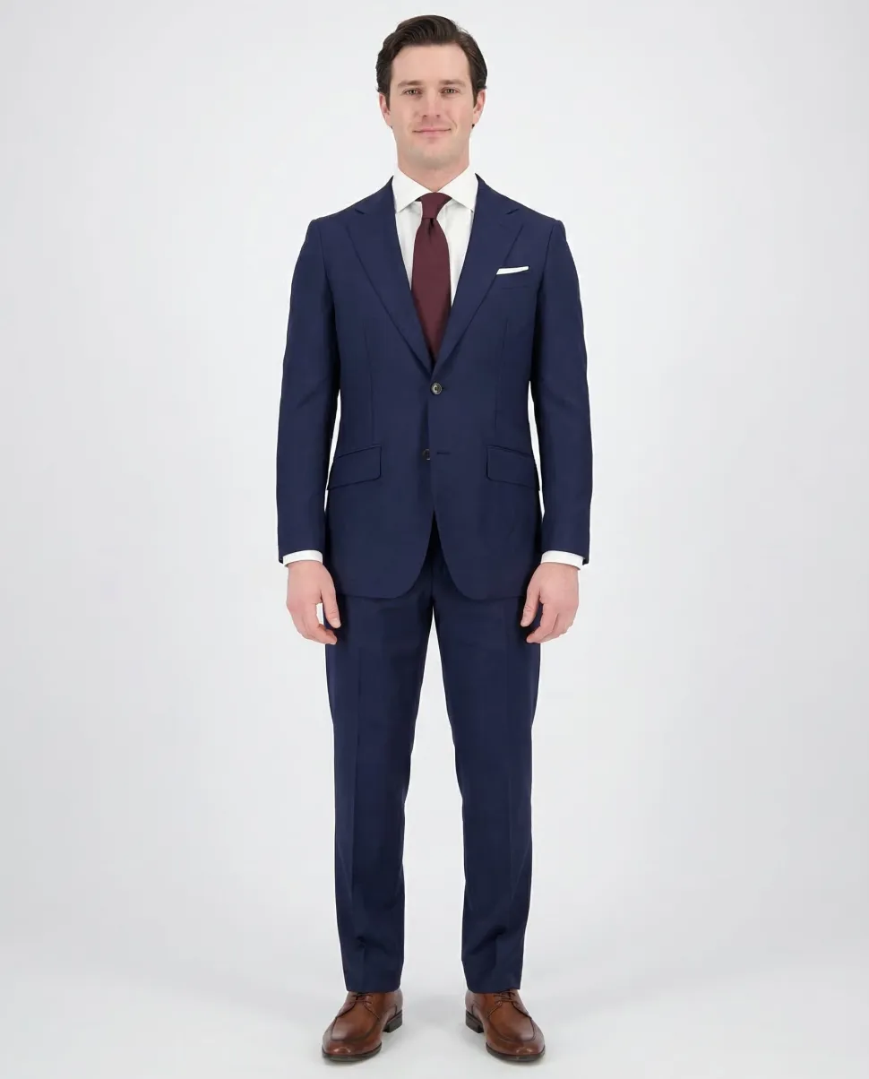 Sartoria Mazara Mens Navy Blue Slim Fit Wool Silk 2 Piece Suit