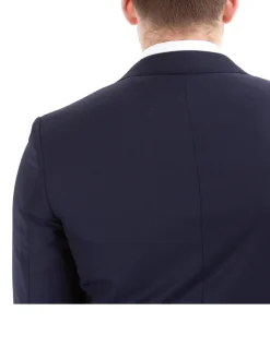 Sartoria Mazara Mens Navy Blue Textured Slim Fit Wool Silk 2 Piece Suit