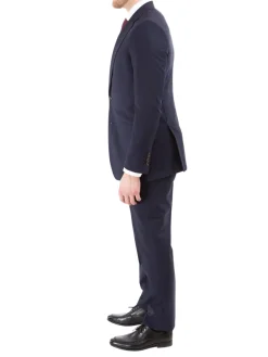 Sartoria Mazara Mens Navy Blue Textured Slim Fit Wool Silk 2 Piece Suit