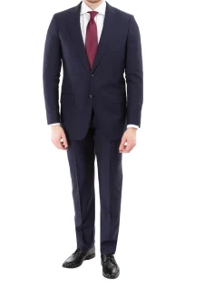 Sartoria Mazara Mens Navy Blue Textured Slim Fit Wool Silk 2 Piece Suit