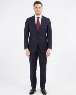 Sartoria Mazara Mens Navy Blue Textured Slim Fit Wool Silk 2 Piece Suit