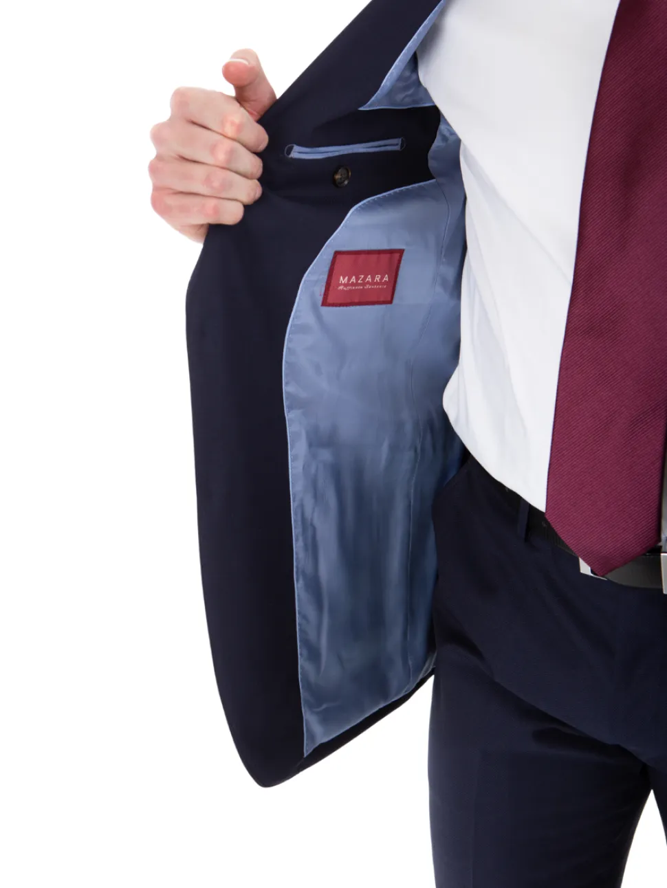Sartoria Mazara Mens Navy Blue Textured Slim Fit Wool Silk 2 Piece Suit