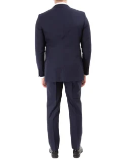 Sartoria Mazara Mens Navy Blue Textured Slim Fit Wool Silk 2 Piece Suit