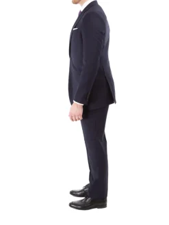 Sartoria Mazara Mens Navy Blue Striped Slim Fit Wool Silk 2 Piece Suit