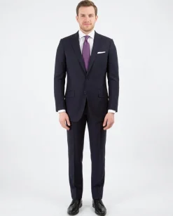 Sartoria Mazara Mens Navy Blue Striped Slim Fit Wool Silk 2 Piece Suit
