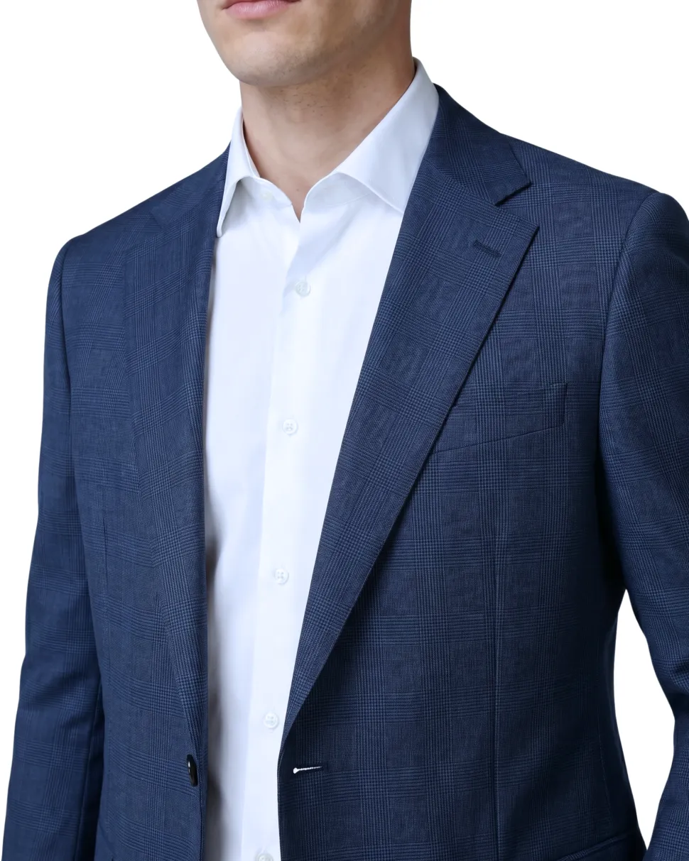 Sartoria Mazara Mens Navy Blue Plaid Slim Fit Wool Blend 2-Button Suit