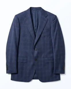 Sartoria Mazara Mens Navy Blue Plaid Slim Fit Wool Blend 2-Button Suit