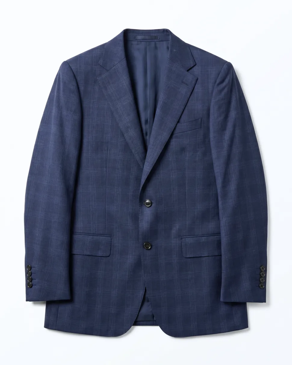 Sartoria Mazara Mens Navy Blue Plaid Slim Fit Wool Blend 2-Button Suit