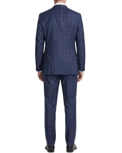 Sartoria Mazara Mens Navy Blue Plaid Slim Fit Wool Blend 2-Button Suit