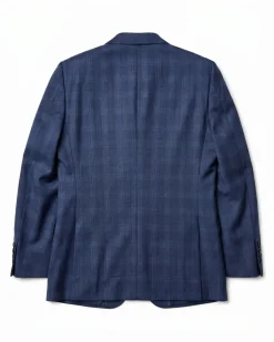 Sartoria Mazara Mens Navy Blue Plaid Slim Fit Wool Blend 2-Button Suit