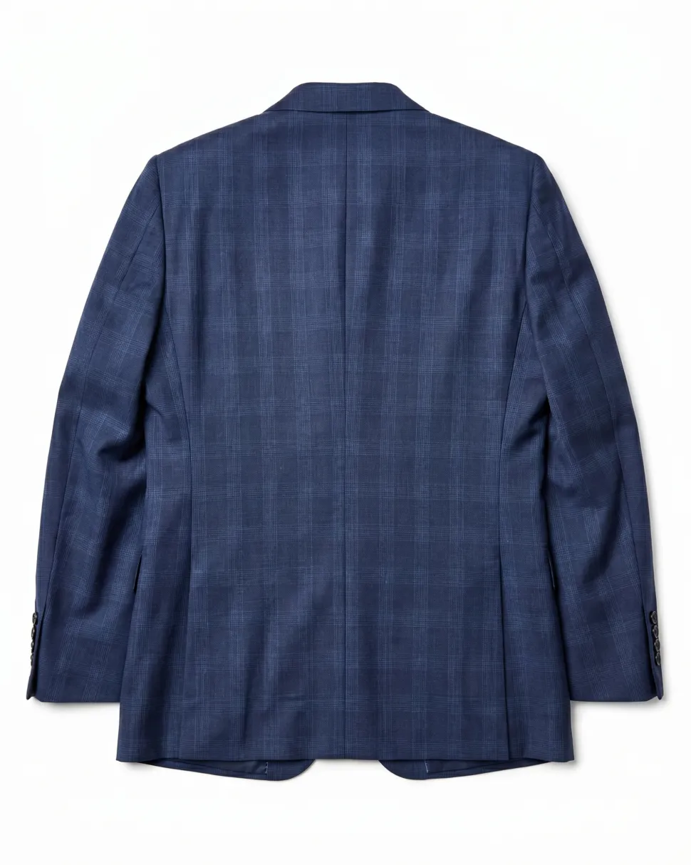 Sartoria Mazara Mens Navy Blue Plaid Slim Fit Wool Blend 2-Button Suit