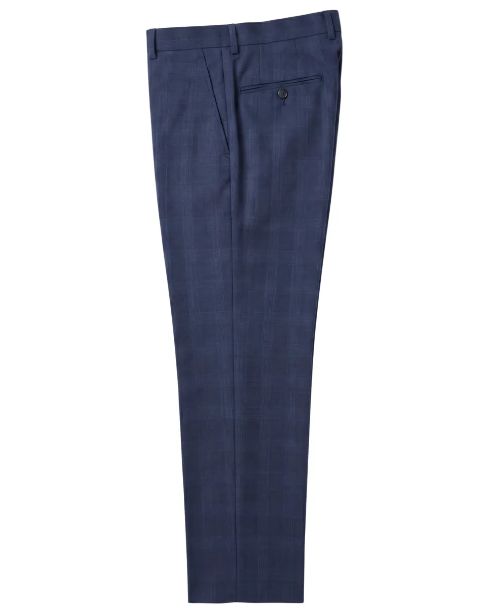 Sartoria Mazara Mens Navy Blue Plaid Slim Fit Wool Blend 2-Button Suit