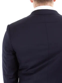 Sartoria Mazara Mens Navy Blue Striped Classic Fit Wool Silk 2 Piece Suit