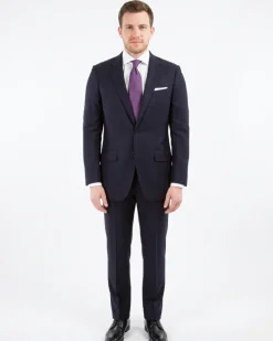 Sartoria Mazara Mens Navy Blue Striped Classic Fit Wool Silk 2 Piece Suit