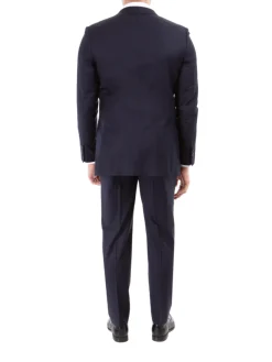 Sartoria Mazara Mens Navy Blue Striped Classic Fit Wool Silk 2 Piece Suit