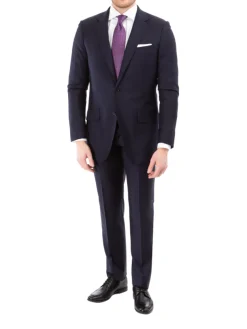 Sartoria Mazara Mens Navy Blue Striped Classic Fit Wool Silk 2 Piece Suit