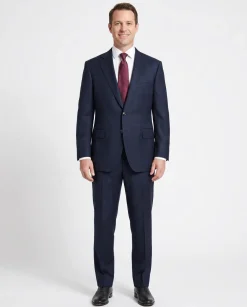 Sartoria Mazara Mens Navy Blue Textured Classic Fit Wool Silk Blend 2 Piece Suit