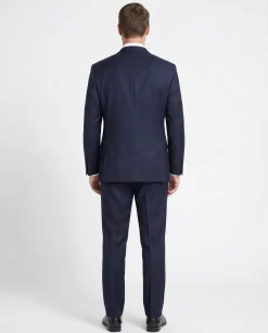 Sartoria Mazara Mens Navy Blue Textured Classic Fit Wool Silk Blend 2 Piece Suit