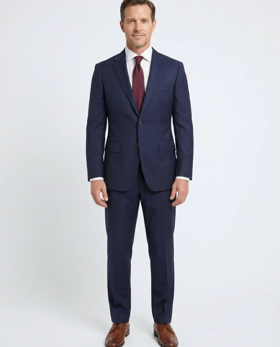 Sartoria Mazara Mens Navy Blue Classic Fit Wool Silk 2 Piece Suit
