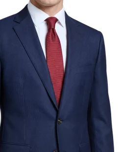 Sartoria Mazara Mens Navy Blue Textured Classic Fit Wool Silk 2 Button Suit
