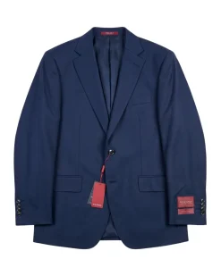 Sartoria Mazara Mens Navy Blue Textured Classic Fit Wool Silk 2 Button Suit