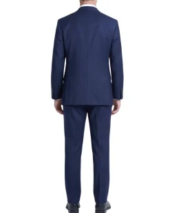 Sartoria Mazara Mens Navy Blue Textured Classic Fit Wool Silk 2 Button Suit