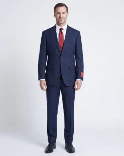 Sartoria Mazara Mens Navy Blue Textured Classic Fit Wool Silk 2 Button Suit
