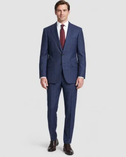 Sartoria Mazara Mens Navy Blue Plaid Classic Fit Wool Blend 2 Piece Suit