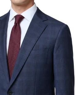 Sartoria Mazara Mens Navy Blue Plaid Classic Fit Wool Blend 2 Piece Suit
